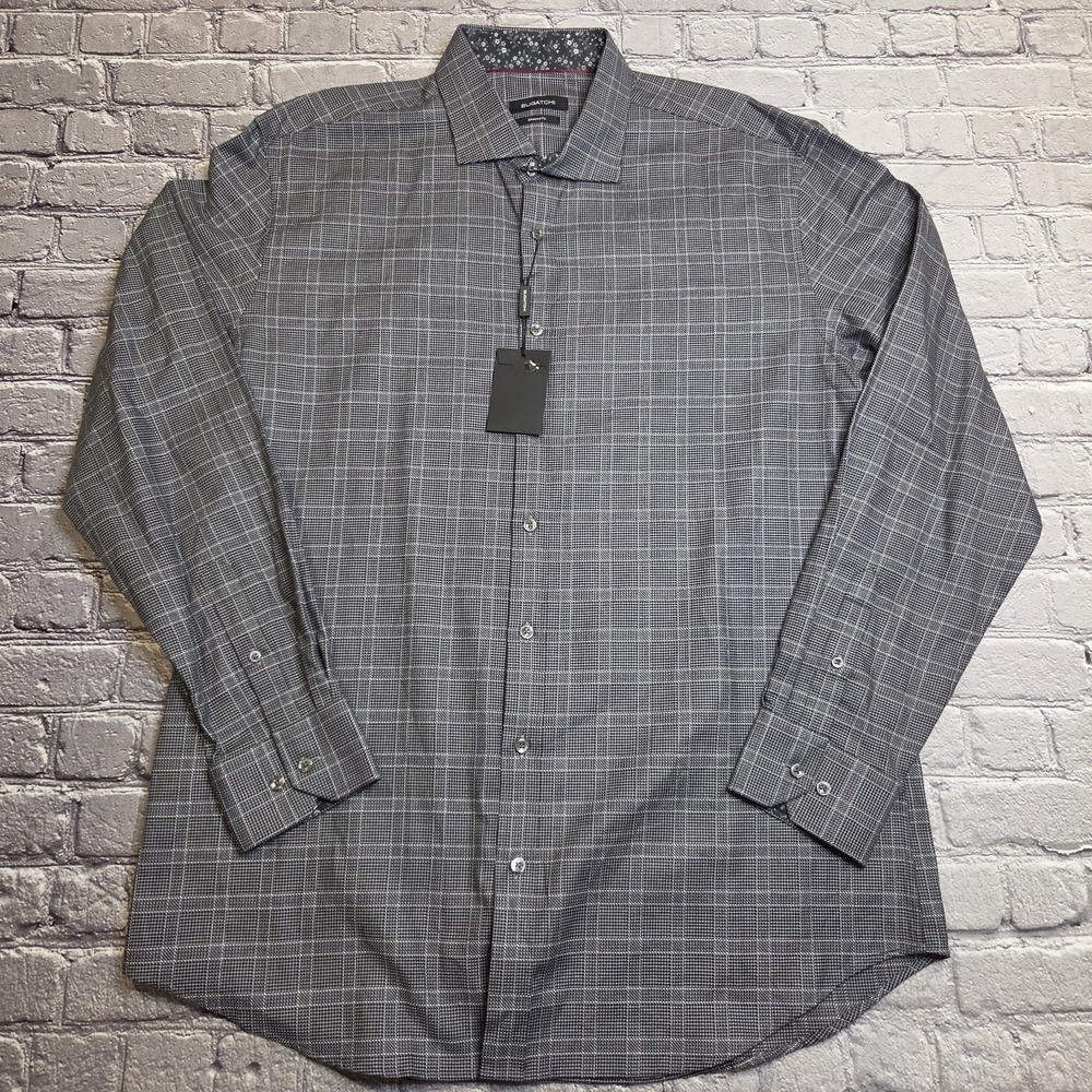 BUGATCHI UOMO Shape Fit Button Up Shirt-Classic Black-Size XXL-New With Tags